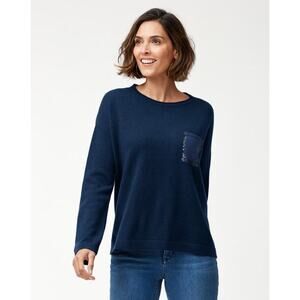 Tommy Bahama Wool Cashmere Sweater Navy‎ Blue Serena Sequin Pocket Womens Large